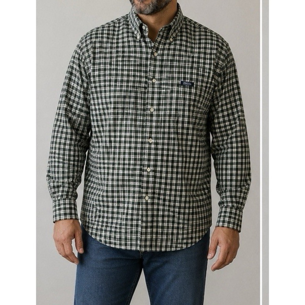 Chaps Ralph Lauren Men's Green Plaid Button Fron Shirt Size Large L Cotton Blend